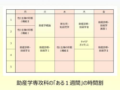 助産学専攻科　ある1週間の時間割