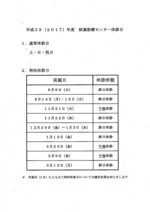 H29（2017）休診日
