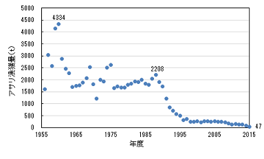 広島県におけるアサリ漁獲量の推移